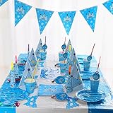 12セットクラウンのテーマ 誕生日パーティー用品 パックバンドル プレートを提供する カップ ナプキンズ 誕生日ハット (ブルー、プリンス)