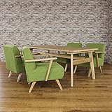 【商品名】JMD 天然木 ソファダインニング 5点セット ダイニングテーブル＆チェア 4脚  グリーン ソファタイプ 北欧 カジュアルテイスト 食卓【サイズ】テーブル：幅160×奥行80×高さ65cm チェア幅61×奥行66×高さ72cm 