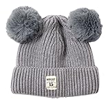 JOKnet ポンポン付き ベビーニット帽 キッズ ニット帽 子供 子供用 男の子 女の子 フェイクファー グレー F(44～52cm)