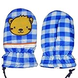 アスナロ（グローブ） スノーミトン ベビー チェック柄 トラ アップリケ 裏フリース グローブ3～4才 サックス