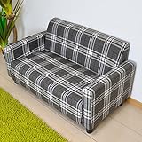 ソファ 2人掛け 2Pソファ 布貼り ファブリック チェック カウチソファ 肘掛 脚付 YU-3-370-F (グレイ)