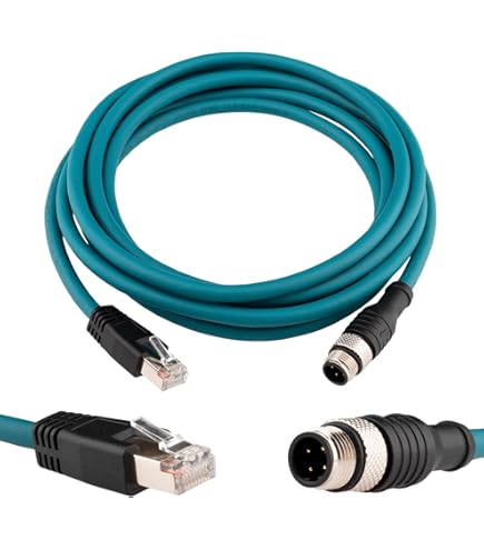 M12 X-Code To RJ45 Ethernet Cable - 16.4ft Cat6a Industrial Cable For Automation Robotics