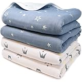 Mafabebe 6重 ガーゼケット トドラーケット 保育園 ベビー タオルケット お昼寝 ガーゼ バスタオル おくるみ 棉100％ オーガニック素材 ベビー 赤ちゃん 出産祝い キッズ 女の子 男の子 (星＆王冠, 110cm*110cm)