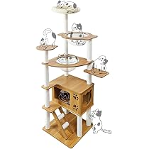 Amazon | 日本メーカー RAKU キャットタワー 木製 展望台 猫ハウス