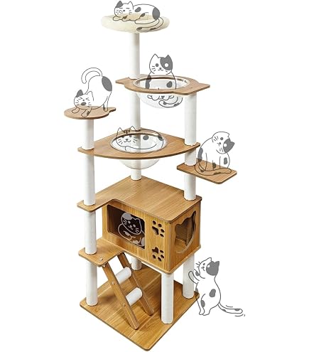 Amazon.co.jp: キャットタワー 多機能 猫タワー 木製 爪研ぎ おもちゃ
