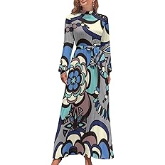 Amazon Co Jp ドレス 上品 パーティードレス 和柄 花柄 和風 ワンピース ドレス春夏秋 袖あり シンプル レディース レトロ 着痩 長袖 足首丈 ゆったり オシャレ ミモレ丈 ロング丈 パーティー 通勤 二次会 結婚式 ファッション