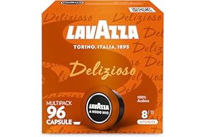 Lavazza，A Modo Mio 浓缩咖啡 Delizioso，96 粒咖啡包，100% 阿拉比卡咖啡，甜味，强度 8/13，中度烘焙，6 包（16 粒咖啡包）