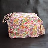 通園バッグ ショルダーバッグ 幼稚園バッグ：リバティ マーガレットアニー（オレンジ＆ピンク） アクリル コーティング済み おしゃれ かわいい