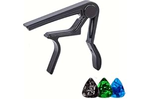 Yotsuba Premium Aluminum Alloy Quick-Change Trigger Guitar Capo - One-Hand Operation for Acoustic & Electric Guitar, Banjo, Ukulele, with 3 Picks (Black)