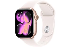 Apple Watch Series 11(GPSモデル)- 42mmローズゴールドアルミニウムケースとライトブラッシュスポーツバンド - S/M、睡眠時無呼吸、高血圧パターン、血中酸素、心電図、排卵推定、心拍数、服薬、マインドフルネス、ノイズ、睡眠