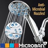 (Wave Blue) - Antimicrobial/Anti-Clog High-Pressure 6-setting Hand Shower by AquaDance with Microban