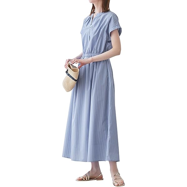 Amazon.co.jp: [オフオン] スキッパーネックシャツワンピース/洗える