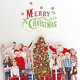 Dnven (23w X 19h) Green and Red Merry Christmas Quotes Lettering Vinyl Words Graphic Wall Stickers W