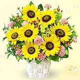 誕生日フラワーギフト・花キューピットのひまわりのスクエアバスケット