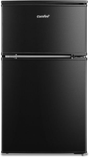 COMFEE' Refrigerator, 90L, Width 18.8 inches (47.8 cm), 2 Doors, Right Opening, Compact, Heat Resistant Top, Slim, Small, For 1 Person, Black RCT90BL(E) - 1