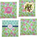 プレッピーハイビスカス柄のセット4 – Square Dinner Plates ( Personalized )