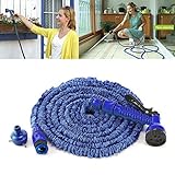 耐久・軽量・節約 3倍伸縮の花園・洗車用マジックホース 散水ホース 伸びるホース 取付用アタッチメント付属 7パターン散水ノズル 25/50/75/100FT