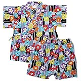 《盛夏 甚平》(ジンベイ) 日本製ベビー女児 リップル生地花総柄衿フリル甚平スーツ 95cm/ブラック NO.OG-75558