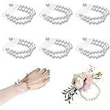 6PCS Pearl Wrist Corsage Bands, Bride Elastic Pearl WristBand Corsage DIY, Stretch Pearl Wedding Wrist Handmade Corsage Acces