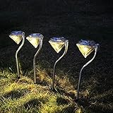 Lifbetter おしゃれ ダイヤモンド型 LED ソーラーライト 屋外 ガーデンライト ソーラ式充電 防水 綺麗 玄関 ガーデニング 用 照明 飾り 4個セット (暖かい黄色)