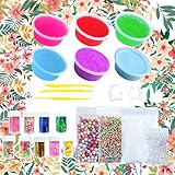 HSETIY DIY Slimeスライムキット 6個入りふわふわクリスタル粘土 カラフルなバブルボール、果物装飾、4本キラキラスパンコール、DIY小型工具付き ストレス解消 欧米大人気 KHY水晶粘土