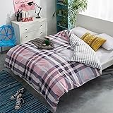 CHENGYI グレーピンクのストライプの格子パターンコットンシングル学生キルトカバーシングルピースホーム漫画ダブルキルトカバー ( サイズ さいず : 180*220cm )