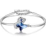 Sterling Silver Infinity Butterfly Bracelet for Women, Blue Butterfly Crystal from Swarovski, Hypoallergenic Butterfly Bangle