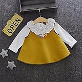 ベビー服 子供服 女の子ワンピース Pojour 長袖ドレス 可愛いスカート 秋冬2セット オシャレ 通園 発表会 旅行 記念日 プレゼント 黄色