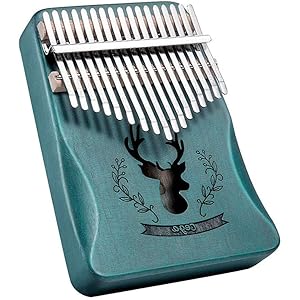 YUANSHENG高品質の17鍵カリンバ, 親指ピアノ Kalimba 17音の指ピアノ, ハンマー、スタディガイド。 (ブルー)