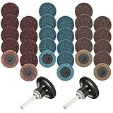 30枚サンドディスククイックチェンジディスクセット、ファイン/ミディアム/コース、2インチ/ 50mm、2枚1/4インチパッドホルダーシャンク、AFUNTA表面調整用ディスク表面仕上げストリップグライ