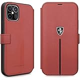 エアージェイ Ferrari 公式ライセンス品 iPhone12ProMax (6.7インチ,レッド) 手帳型ケース 本革 リアルレザー ブックタイプ ビジネス かっこいい ブランド メタルエンブレム フェラーリ 6.7インチ [アイフォン12プロマ