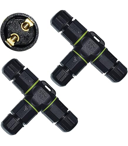 Iwillink 2-Way 2-Pin Junction Box – IP68 Waterproof Outdoor Cable Connector, M16 With 3 Rubber Rings (3.5-10mm), 5-Pack, For Extending Power Cables
