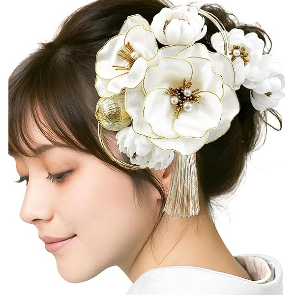 Amazon.co.jp: 髪飾り 2点セット wk-338 白 ホワイト 花 花飾り
