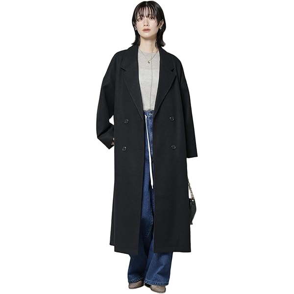 Amazon | [ノーク] ベルテッドミドル丈リバーコート グレージュ 1