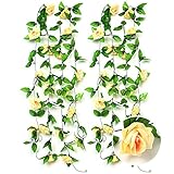 bennyue　造花 壁掛け つるバラの造花 観葉植物 玄関　クリスマス　造花 インテリア 光触媒 シルク造花 家庭飾り 4色選択 ロマンチック 家 結婚式 お祝い 誕生日 パーティー　2ｍ 2本セッ