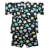 盛夏 甚平(ジンベイ) 【日本製】リップルプリント祭り甚平スーツ 90cm/ブラック NO.JT-620915