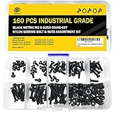 Aroma木産業グレードブラックメトリックm3 8サイズスタンドオフナイロンネジボルト&ナットAssortmentキット160個