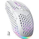 SOLAKAKA White Wireless Gaming Mouse Bluetooth with Honeycomb Shell, Side Buttons,Tri-Modes(BT5.1+BT5.1+2.4GHz) Lightweight R