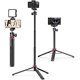 Ulanzi MT-44 三脚 スマホ三脚 カメラ三脚 147cm ビデオカメラ 自撮り棒 2in1スマホクリップデザイン 32cm-147cm 6段伸縮 ボール雲台 360度回転 軽量 vlogセルカ棒 折りたたみ 持ち運び便利 コールドシュー付き