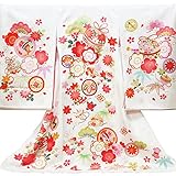 【お宮参り着物】【白地系　鈴に松竹梅と花柄】女の子 正絹 友禅 刺繍【風呂敷プレゼント/ギフト対応】
