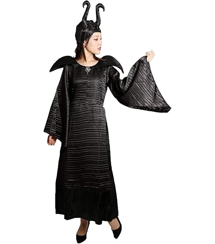 Amazon | SCLYX マレフィセント コスプレ衣装 帽子付き ブローチ付