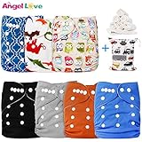 Baby Cloth Pocket or Cover Diapers with 7 Bamboo Inserts and 1 Wet Bag in Modern Patterns for Boy & 