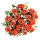 Soledi人工花18 Headsソリッド色シミュレーションバラ芽の結婚式ホームデコレーション オレンジ