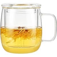 VKCHEF ティーカップ 耐熱ガラス コップ 茶こし付き マグカップ 蓋つき おしゃれ ティーセット 紅茶 ポット 耐熱 カップ コーヒーカップ コープ グラス 400ml 食洗機対応 電子レンジ対応 新生活 ハーブティー 、麦茶、お茶