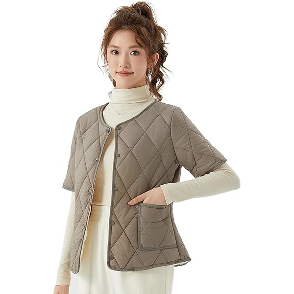 Amazon | [hurtbasuketto] ダウンベスト レディース 半袖 中綿ベスト インナー 綿入れ 女性 スタンドカラー 薄手 五分袖  保温 コート 無地 軽量 秋冬 防寒着（カーキM） | ベスト 通販 [hurtbasuketto] ダウンベスト レディース インナーダウン 半袖 中綿ベスト セミロング ライトダウンベスト 裏起毛