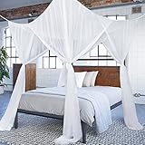 (White) - Classical 4 Corners Post Bed Canopy Twin Full Queen King Mosquito Net (White)