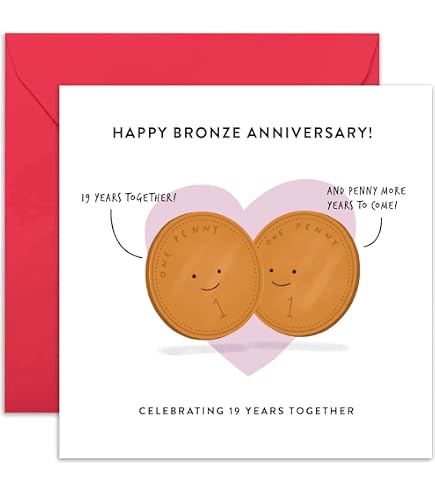 Hunts England Biglietto Di Auguri Per 19° Anniversario Matrimonio - Happy Bronze Anniversary - 148x148 Mm, Busta Inclusa, Collezione Red Heart