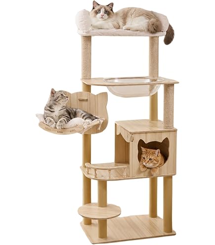 Amazon | [キャットタワー 木製 高さ175.5cm ランニングホイール 宇宙