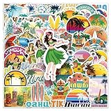 スポーツステッカーセット 50枚 防水 スポーツシールパック ステッカースーツケース 車 バイク ヘルメット スケボー ギターなどに適用 (ハワイ)