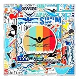 スポーツステッカーセット 50枚 防水 スポーツシールパック ステッカースーツケース 車 バイク ヘルメット スケボー ギターなどに適用 (水泳)